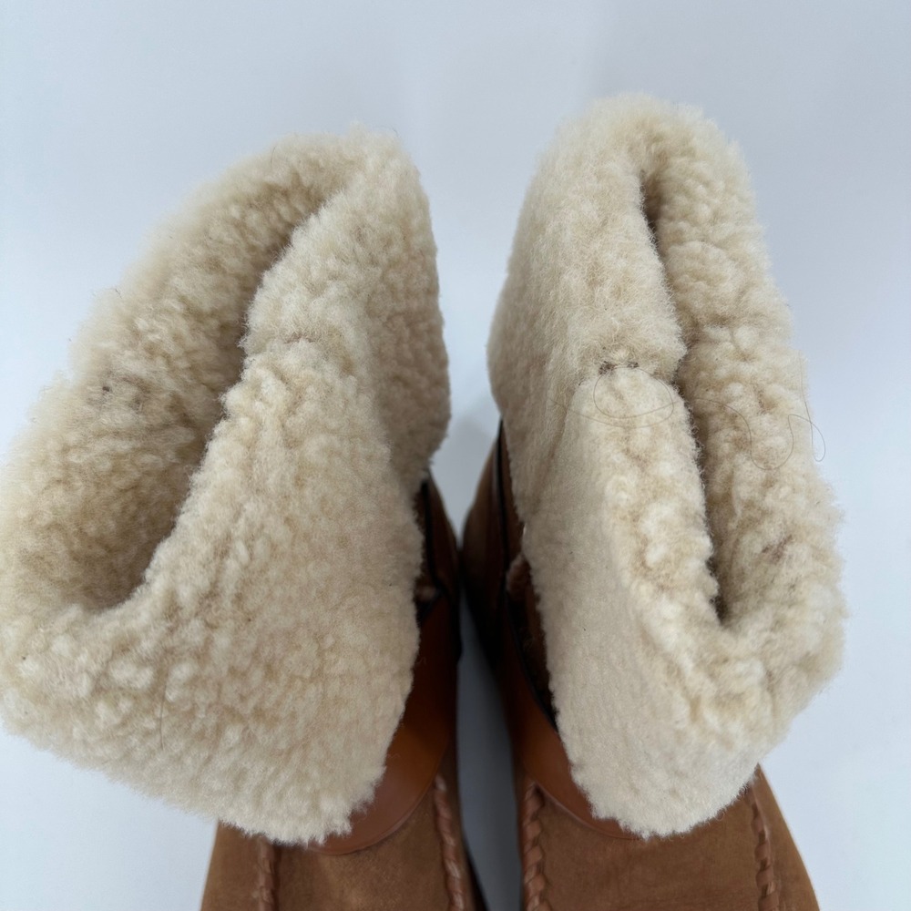 Coach G1433 Womens Tan Suede Moto Shearling Fur Lined Moccasin Boots Size 7B - Picture 6 of 12